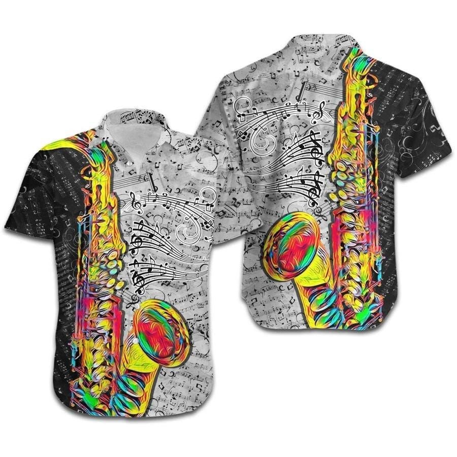 Hawaii Aloha Shirts Saxophone Colorful Line Music Note Ha10279