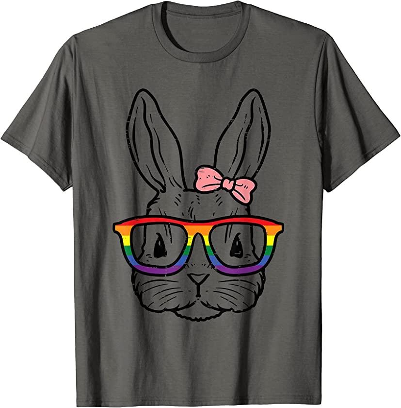 Bunny Rabbit Glasses Cute LGBTQ Rainbow Flag Gay Pride Ally T-Shirt