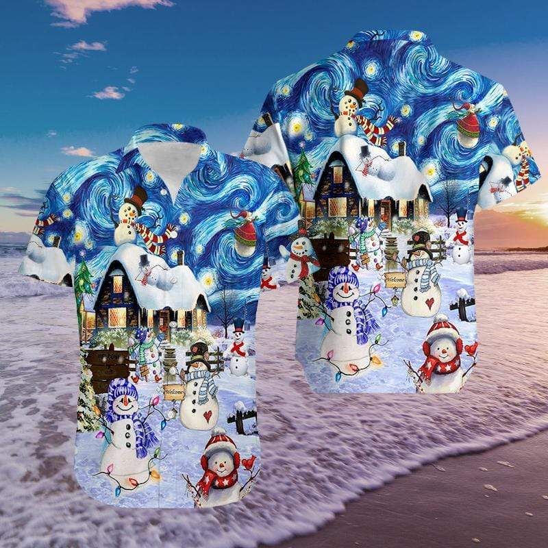 High Quality Hawaii Aloha Shirts Snowman In Christmas Night Ha44592