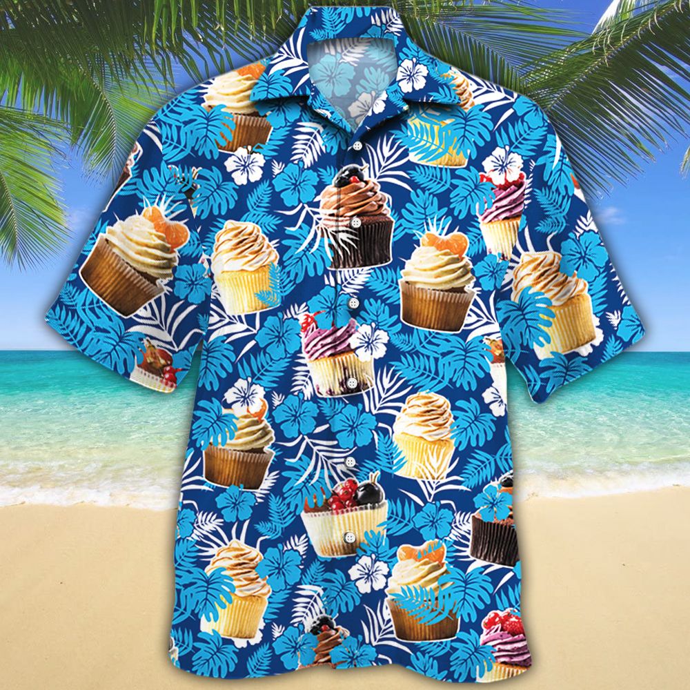 Cupcake Lovers Blue Floral Hawaii Shirt Ha29973