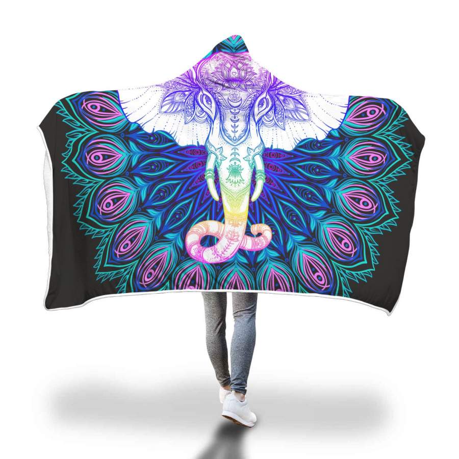 Peacock Mandala Elephant Hooded Blanket Elephant Blanket