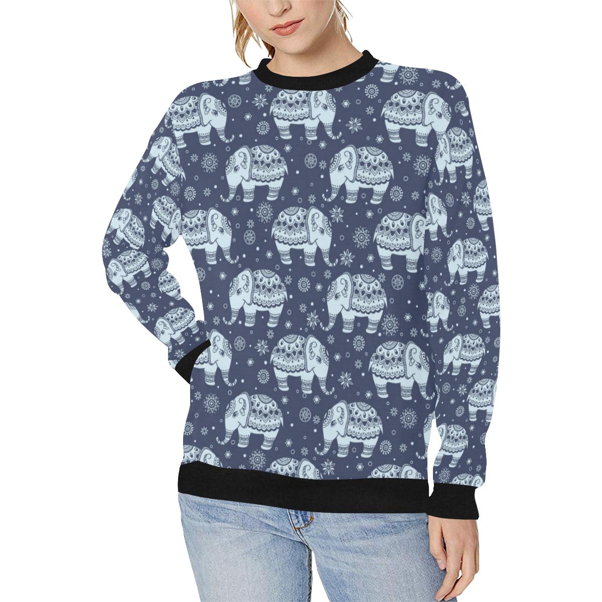 Elephant tribal design pattern Women’s Crew Neck Sweatshirt