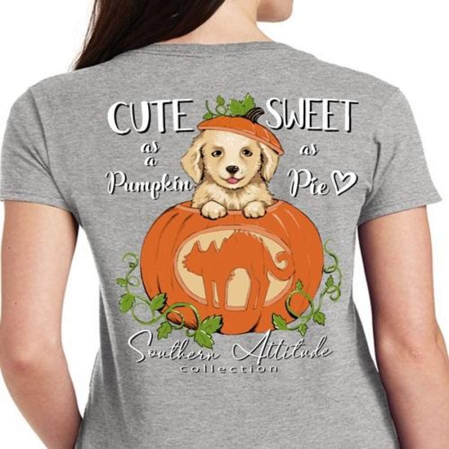 Southern Attitude Preppy Pumpkin Puppy Grey Fall T-Shirt