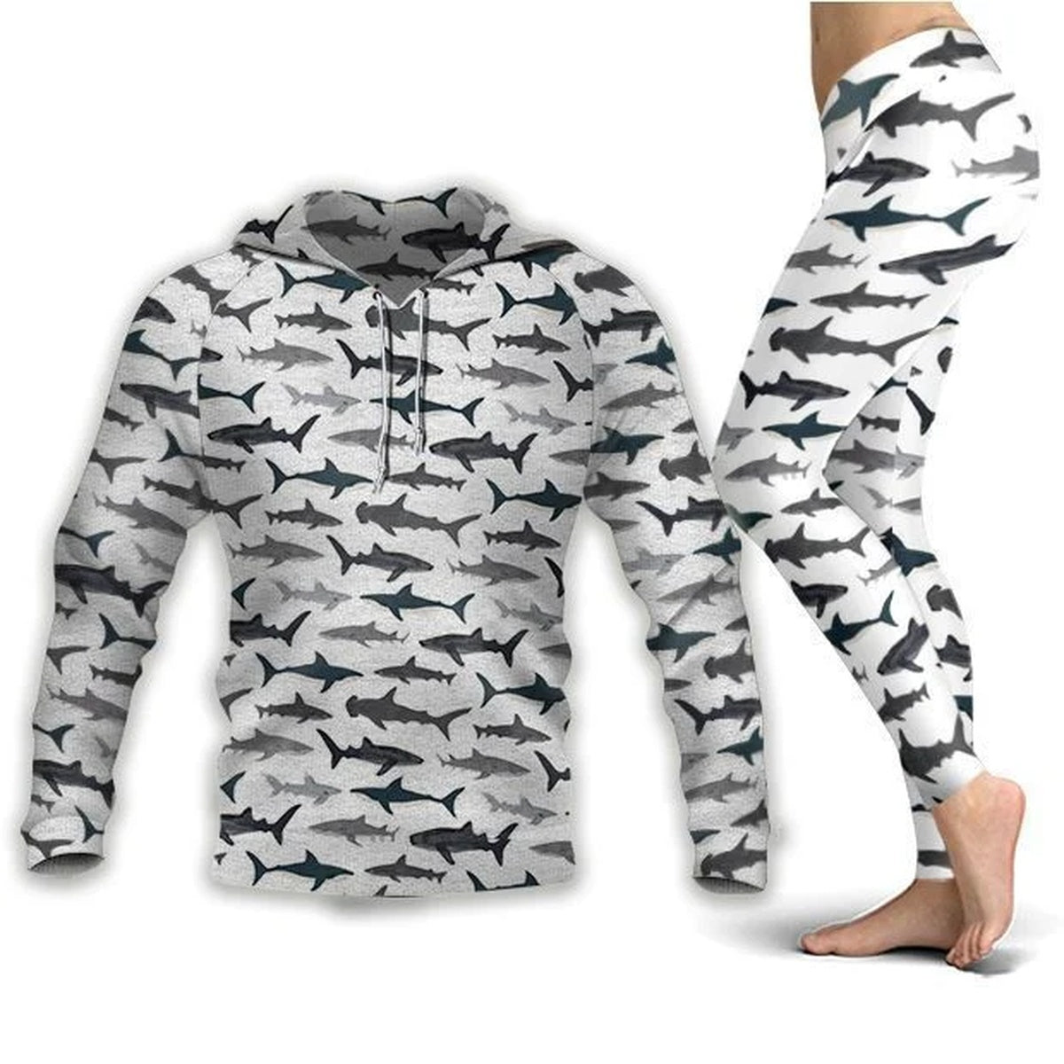 Sharks Grey Legging Hoodie , Shark Legging Hoodie