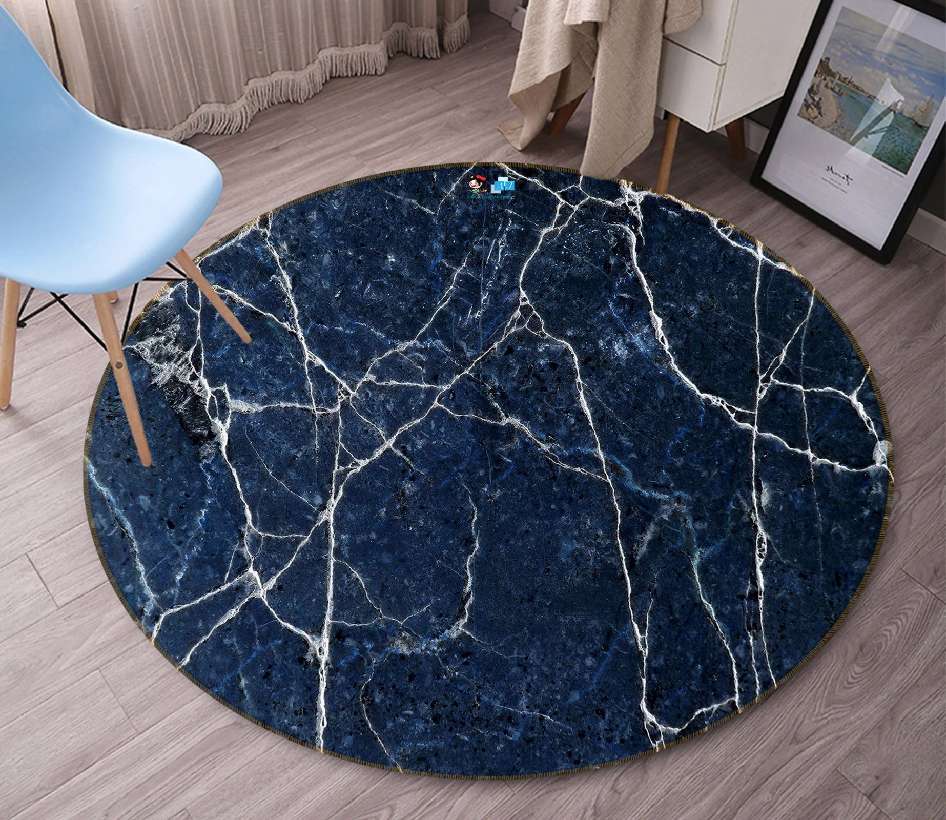 3D Black Marbling 69224 Round Rug – Round Carpet Home Decor