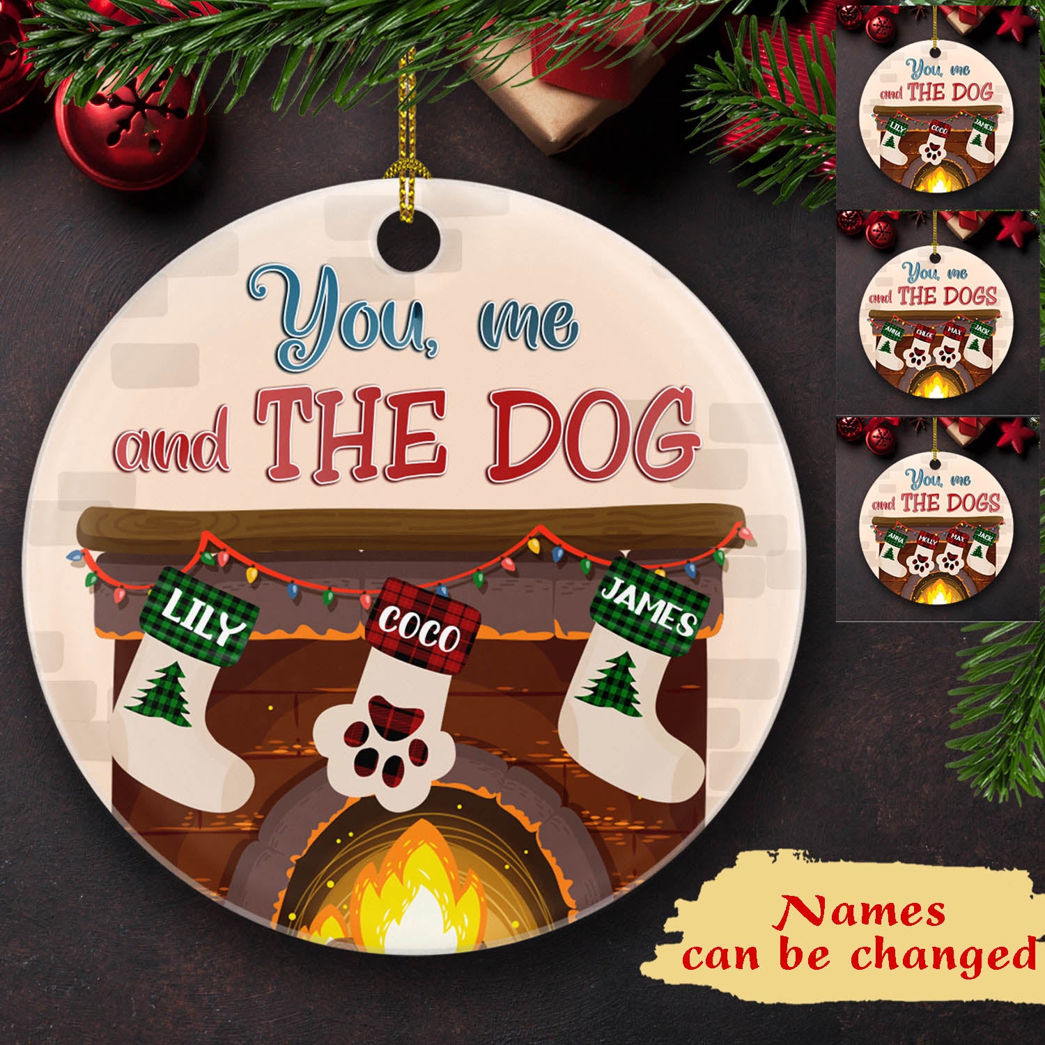 You, Me & The Dog – Personalized Ceramic Christmas Ornaments