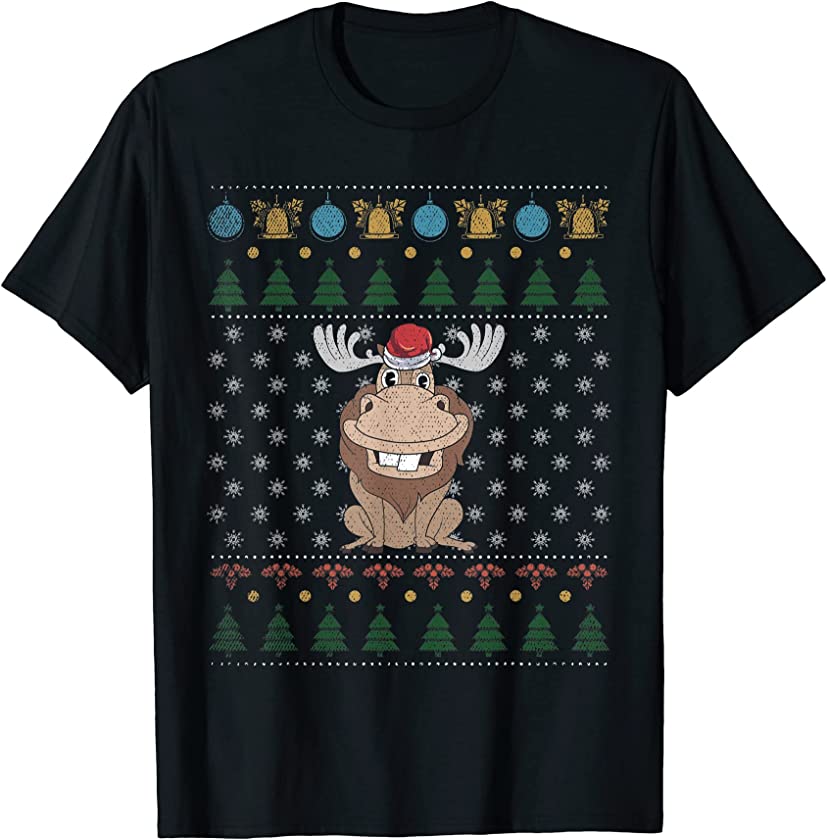 Ugly Christmas Funny Forest Animal Lover Merry Xmas Moose T-Shirt