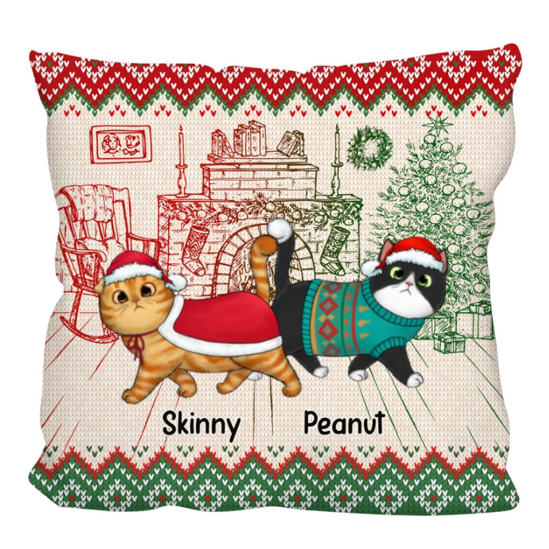 Ugly Sweater Pattern Walking Fluffy Cats Christmas Personalized Pillow (Insert Included)