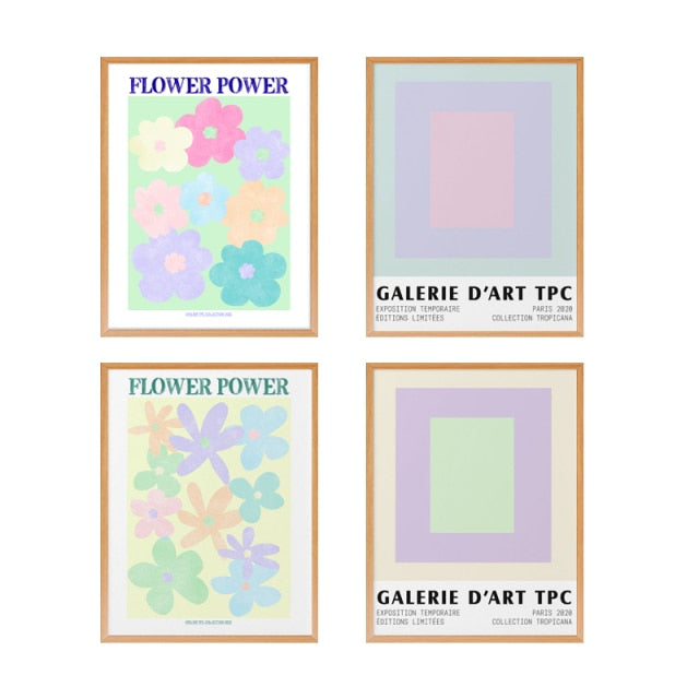 Flower Power Mid Century Modern Posters Prints Abstract Pastel Color Block Art Canvas Painting Wall Pictures Living Room Decor