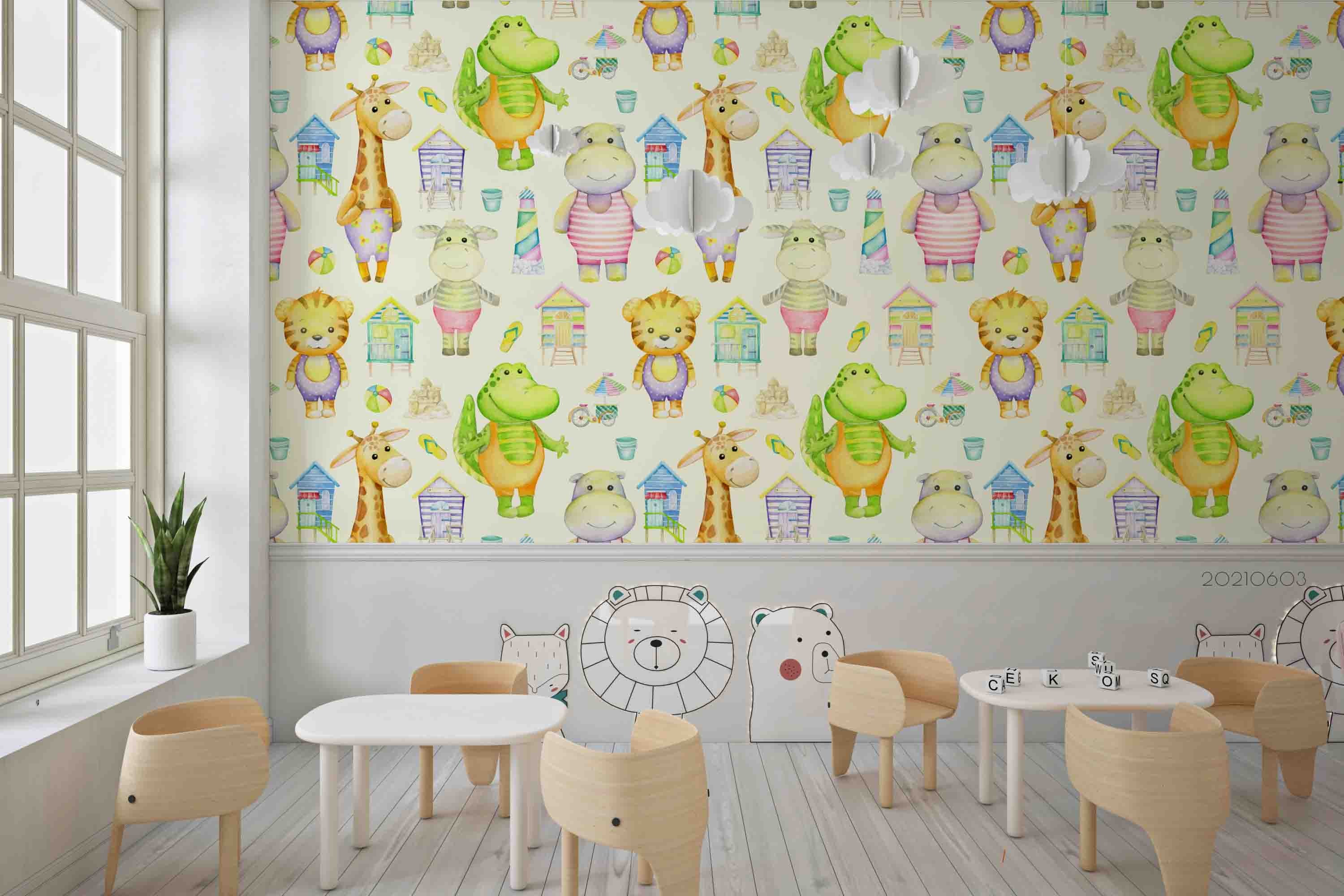 3D  Animal Cute Cartoon Pattern Color Wall Mural Wallpaper Sww561