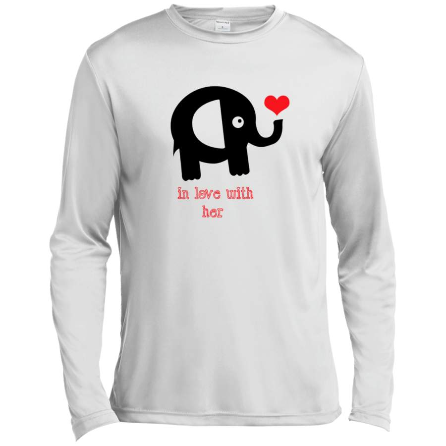 In love with her VALENTINES – Couple T Shirt ST350LS Spor-Tek LS Moisture Absorbing T-Shirt