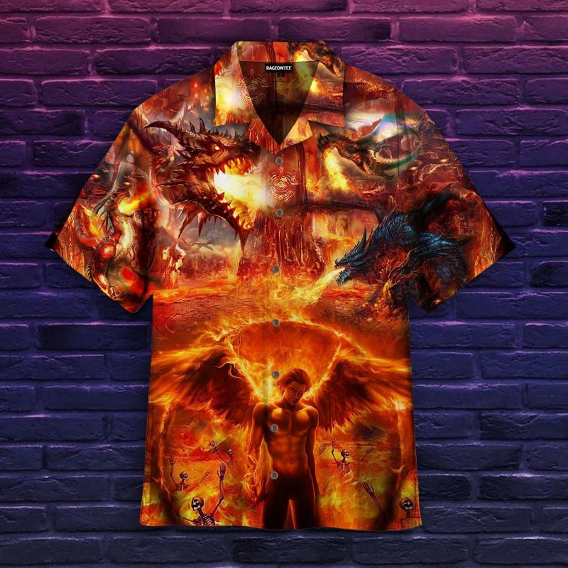 King Of Hell Lucifer Graphic Print Short Sleeve Hawaii Casual Shirt Ha46755