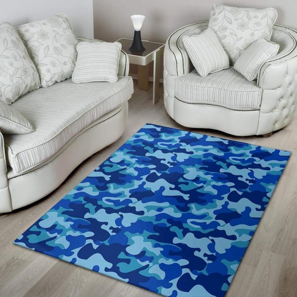 Blue Camo Print Area Rug