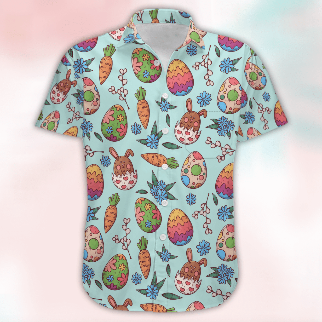 2021 Funny Cartoon Colorful Bunny Joyous Eggs Hawaiian Aloha Shirts