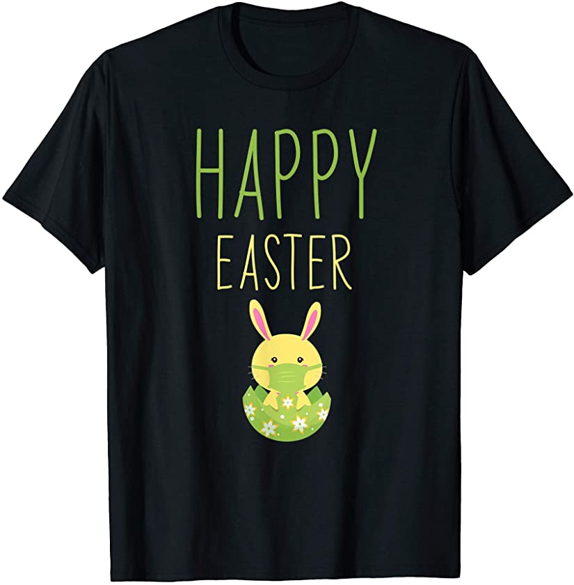 Cute Happy Easter Day 2021 Bunny Wearing Mask Colorful Egg T-Shirt