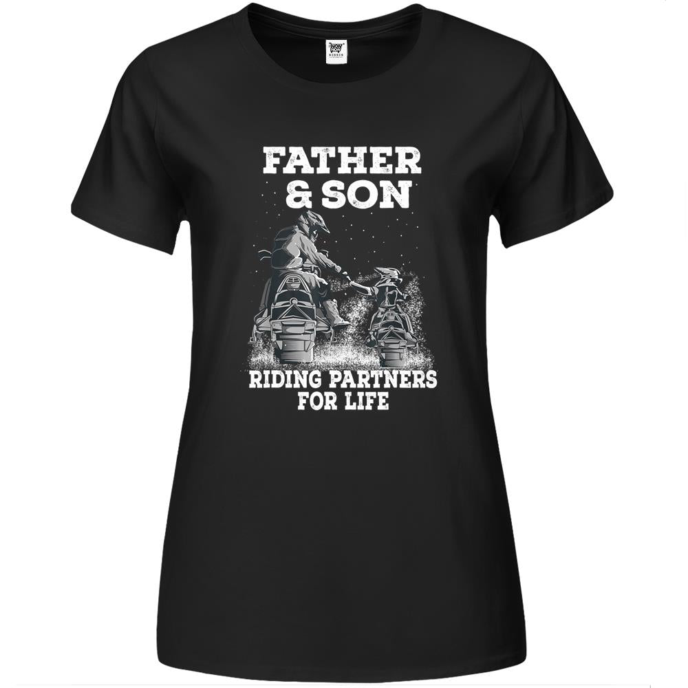 Snowmobile Father And Son Riding Partners For Life Snowcross Premium Womens T Shirts