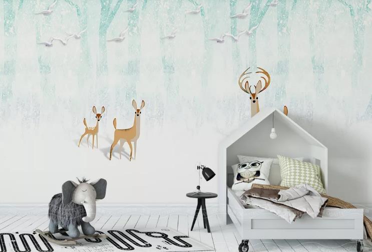 3D Hand Drawn Forest Animal Elk Wall Mural Wallpaper Lqh 274