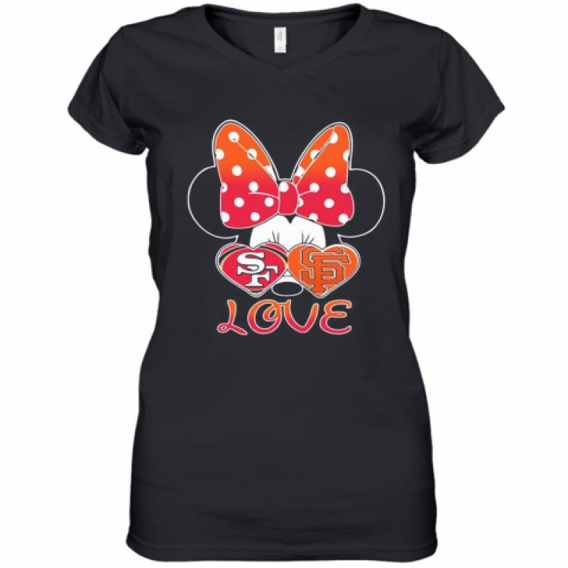 Minnie Mouse Love San Francisco 49Ers And San Francisco Giants Heart Women's V-Neck T-Shirt