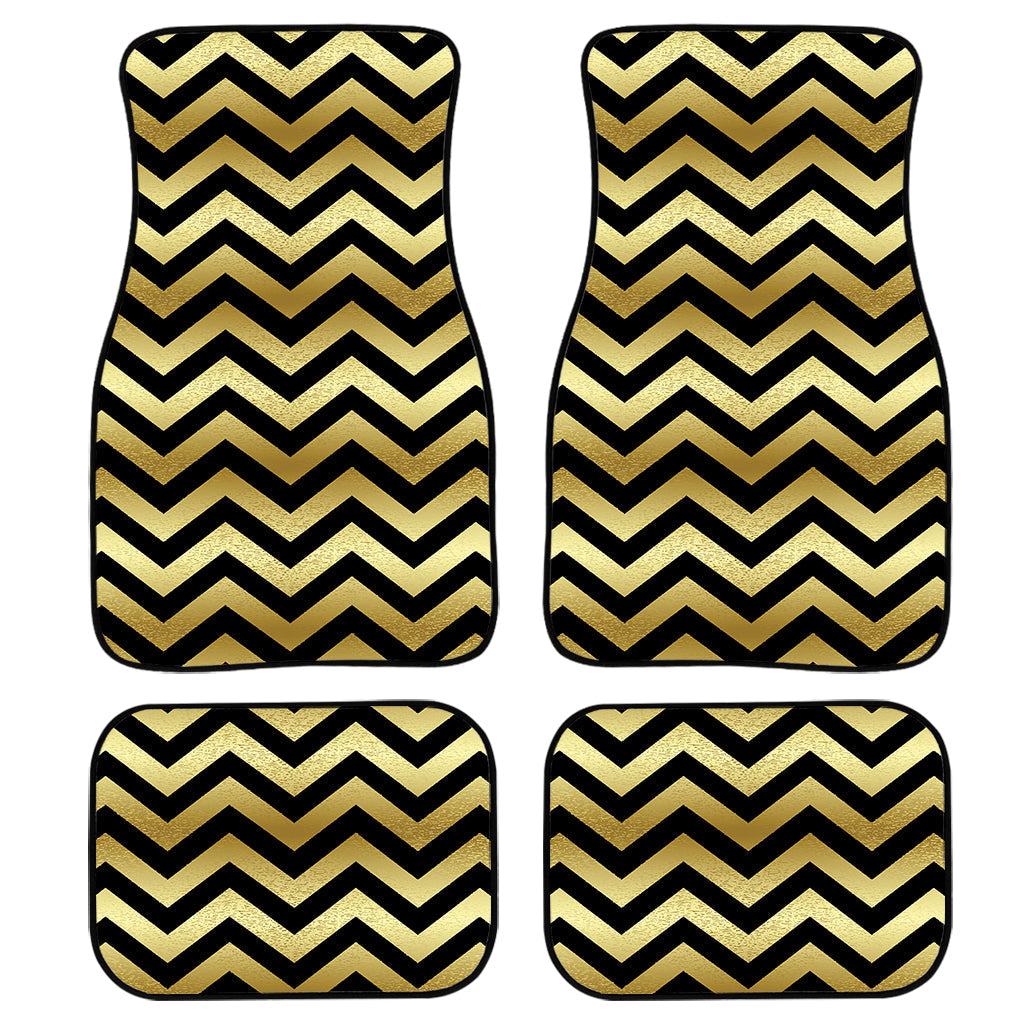 Gold And Black Chevron Pattern Print Front And Back Car Floor Mats, Front Car Mat