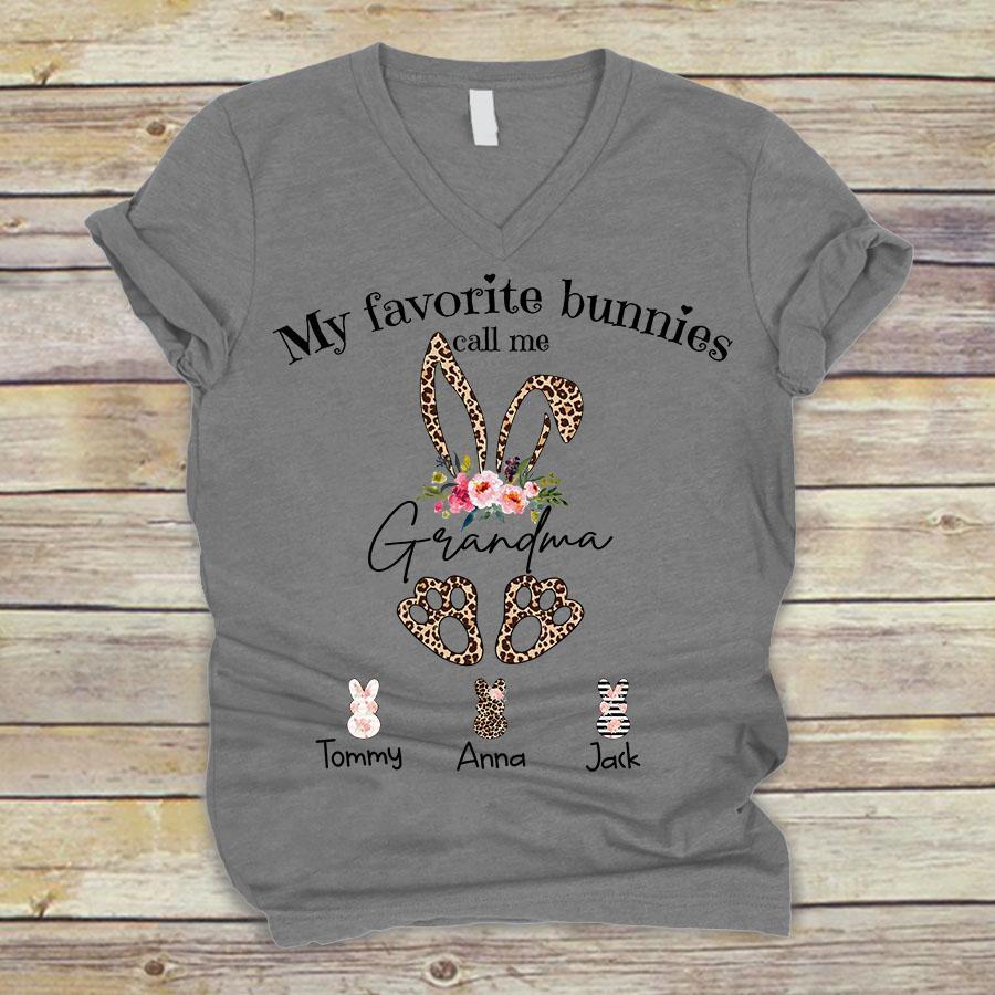 Personalized V-neck T-shirt Grandma Bunny – Art Gift Unisex T-shirt Hoodie Plus Size S-5xl