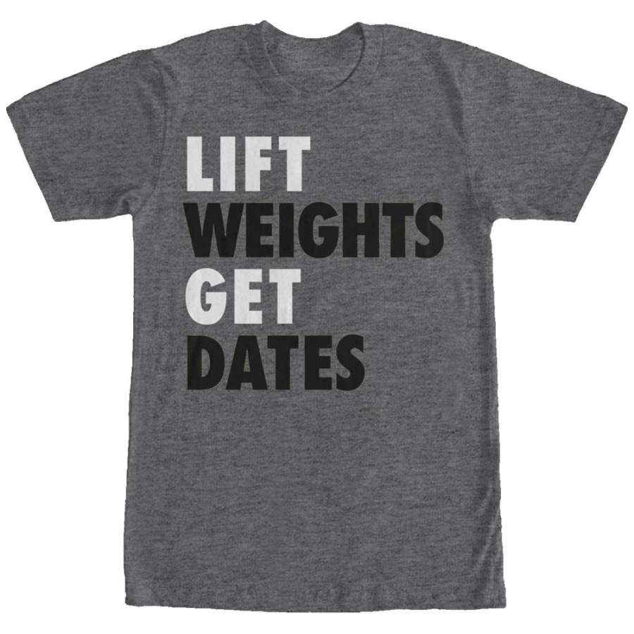 CHIN UP Men’s Lift Weights Get Dates  T Shirt Charcoal Heather