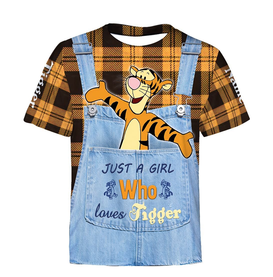 Cartoon Character Denim Girl Loves Tigger (3D Full Print) Customized Hoodie Personalized Custom Name Unisex Men Women