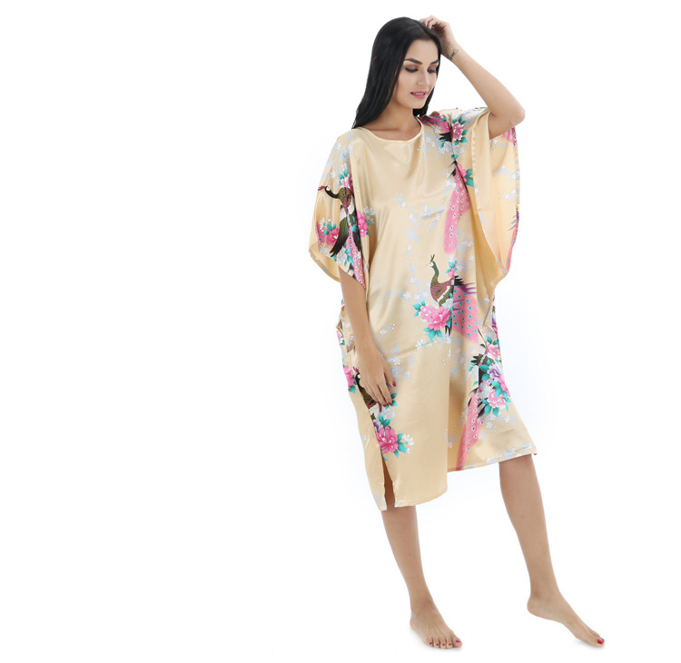 22 Colors New Peacock Chinese Women Silk Rayon Robe Dress Summer Loose Lounge Nightgown Sleepwear Kaftan Bath Gown One Size alx