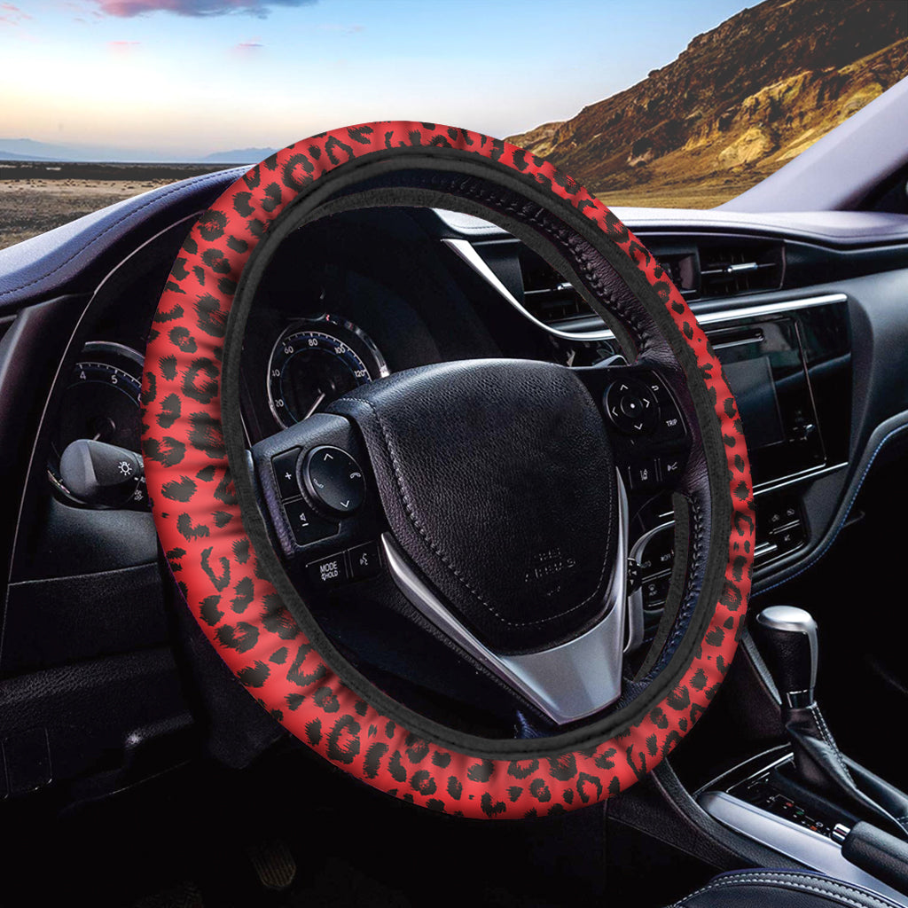 Red Leopard Print Car Steering Wheel Cover