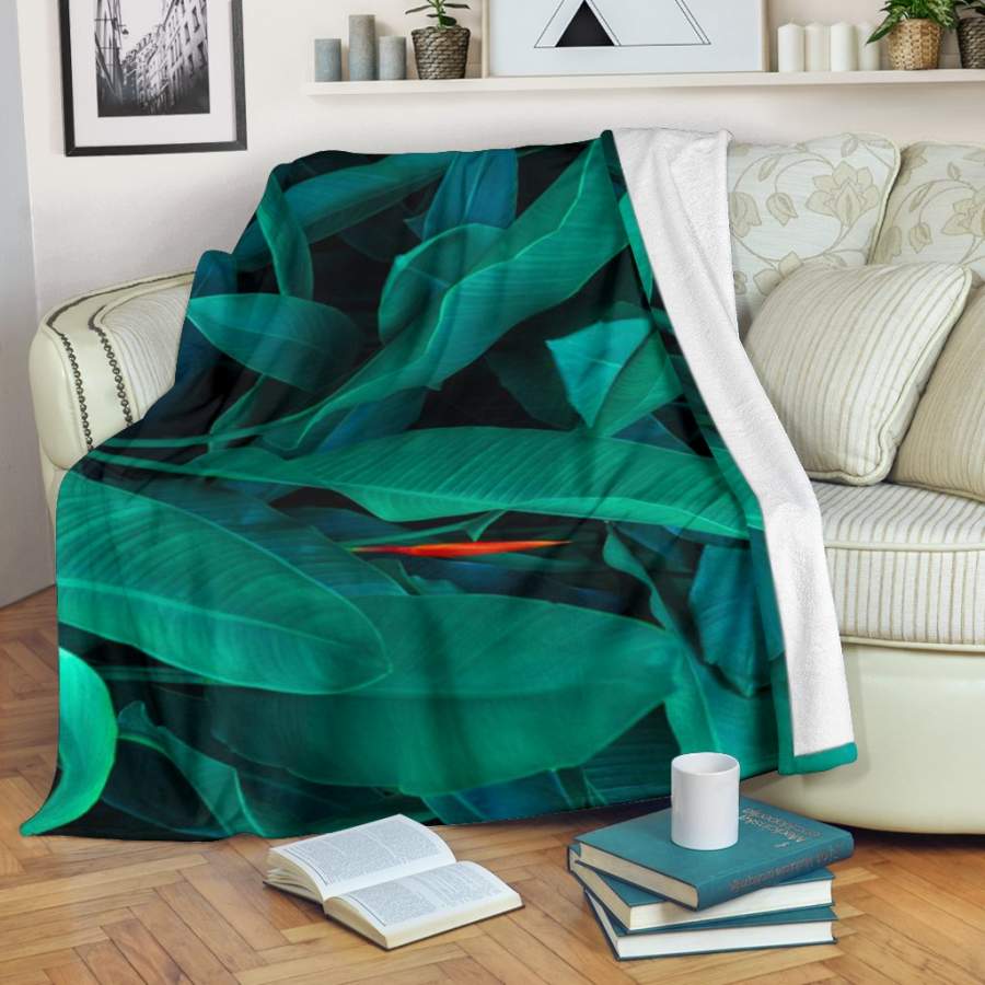 Turquoise Tropical Leaves Blanket