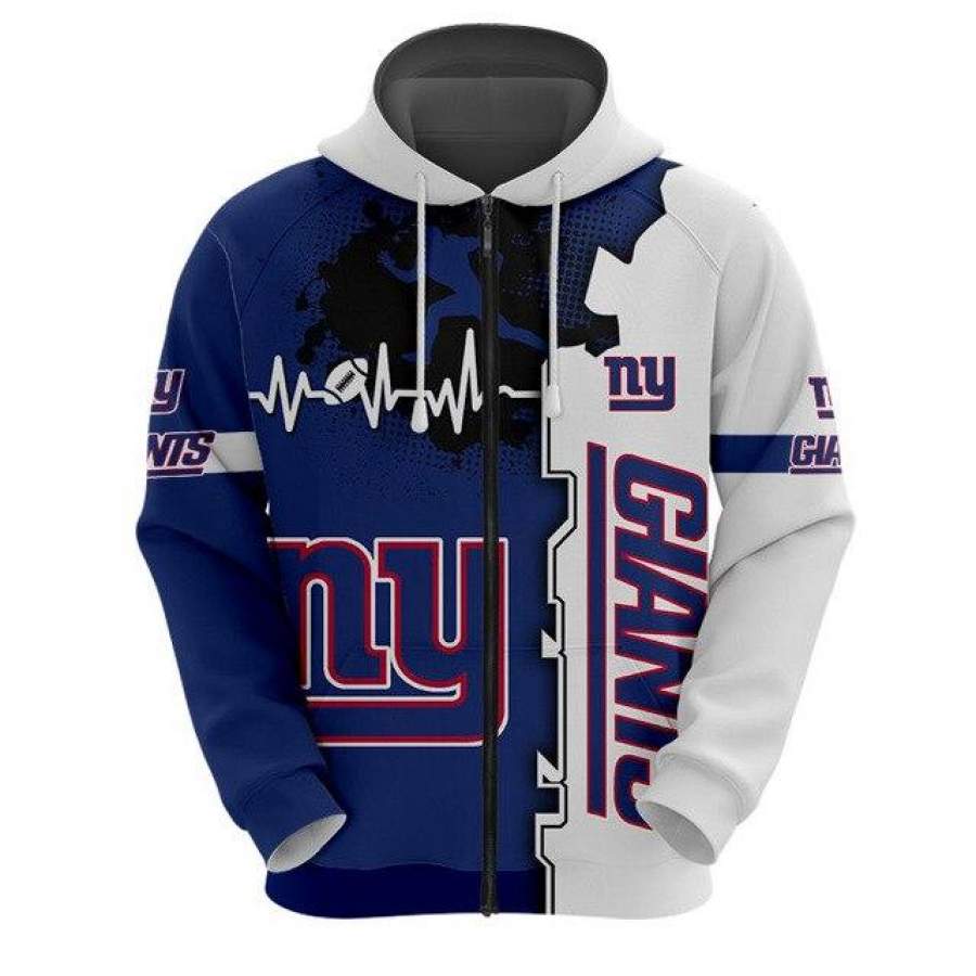 New York Giants Beating Curve 3D Zipper Hoodie