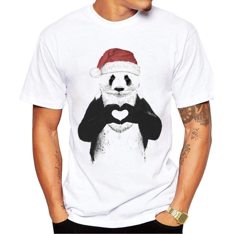 Santa Panda Printed Men T Shirt 2016 Hipster Panda Christmas Tee Shirts Short Sleeve Tops Funny Retro T-Shirt