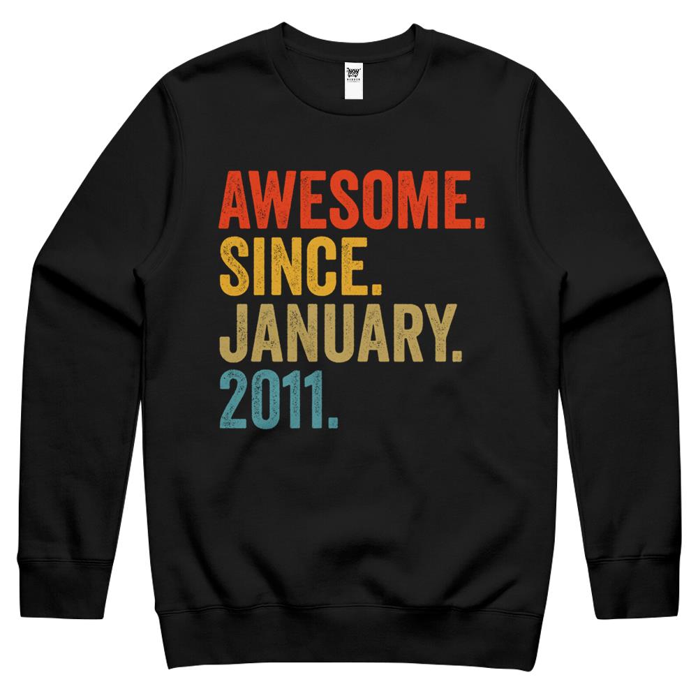 Awesome Since January 2011 11Th Birthday Vintage Retro Crewneck Sweatshirt