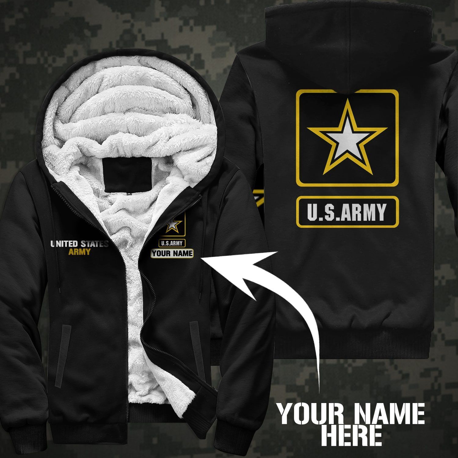 U.S ARMY Fleece Hoodie CUSTOMIZED NAME PA