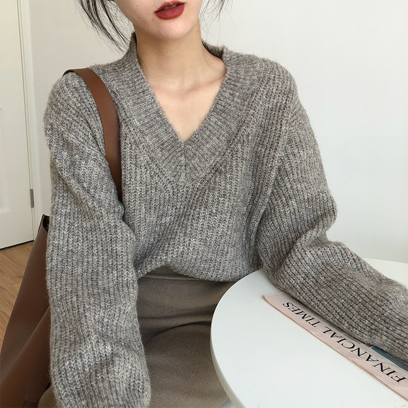 Soft Cashmere Sweater Women 2022 New Casual Loose V-Neck Basic Knitted Pullovers Female Korean Simple Lazy Jumper Tops alx