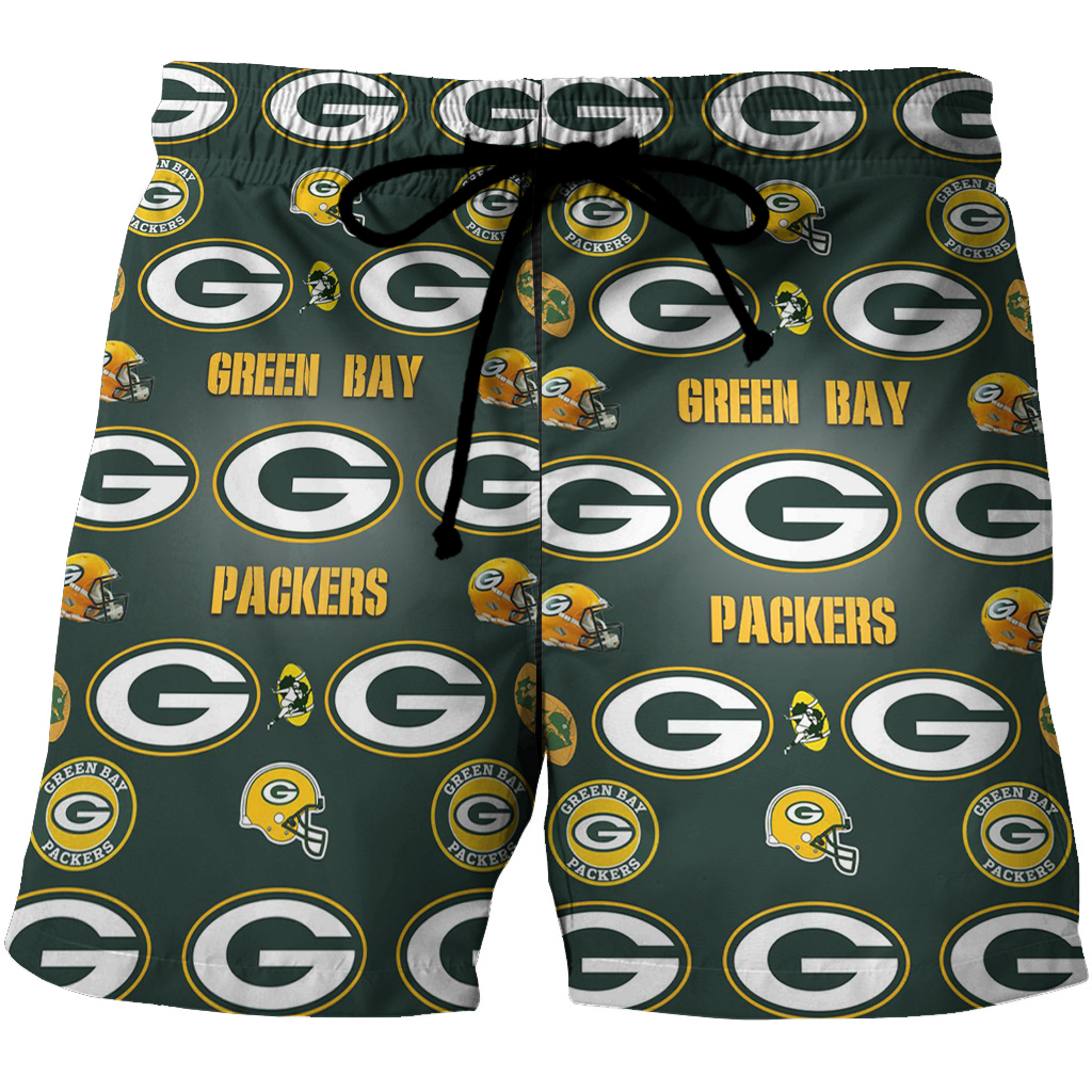 Green Bay Packers Emblem Seamless 3D All Over Print Summer Beach Hawaiian Short