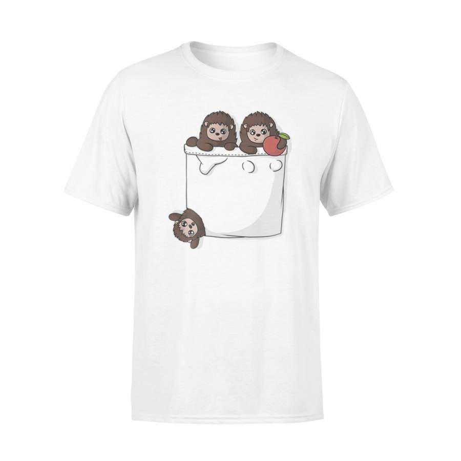 Cute Hedgehog With Apple, Playing Climbing Pocket T-Shirt