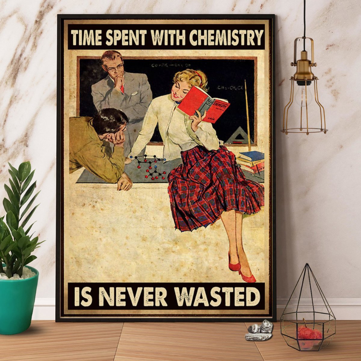 Chemist Time Spent With Chemistry Is Never Wasted Couple Learn Vintage  Poster No Frame