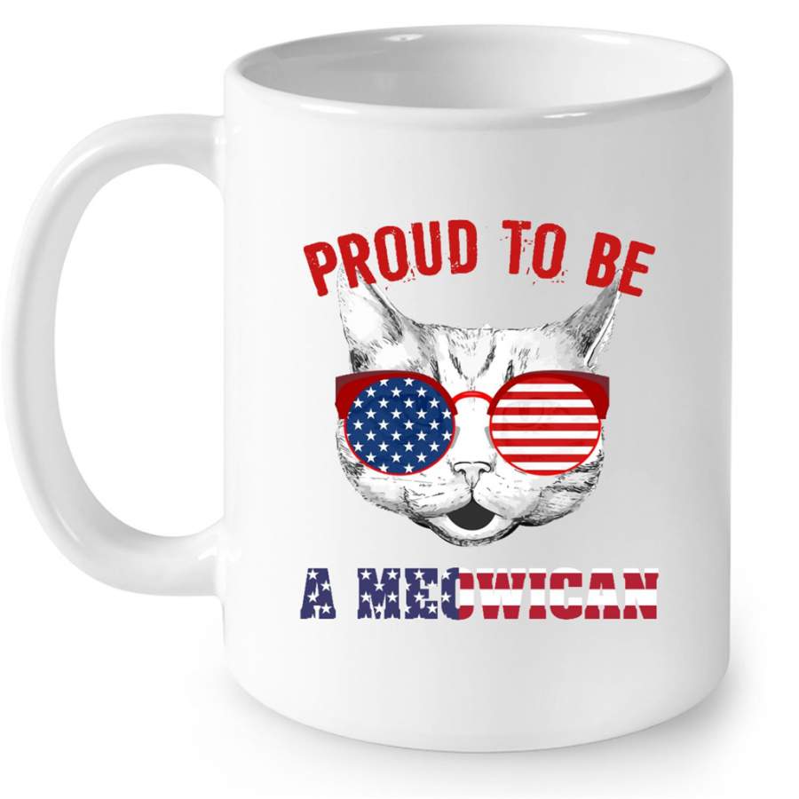 Proud To Be A Meowican, America Flag, July 4th Celebrate, Cat Kitten Lover – Full-Wrap Coffee White Mug