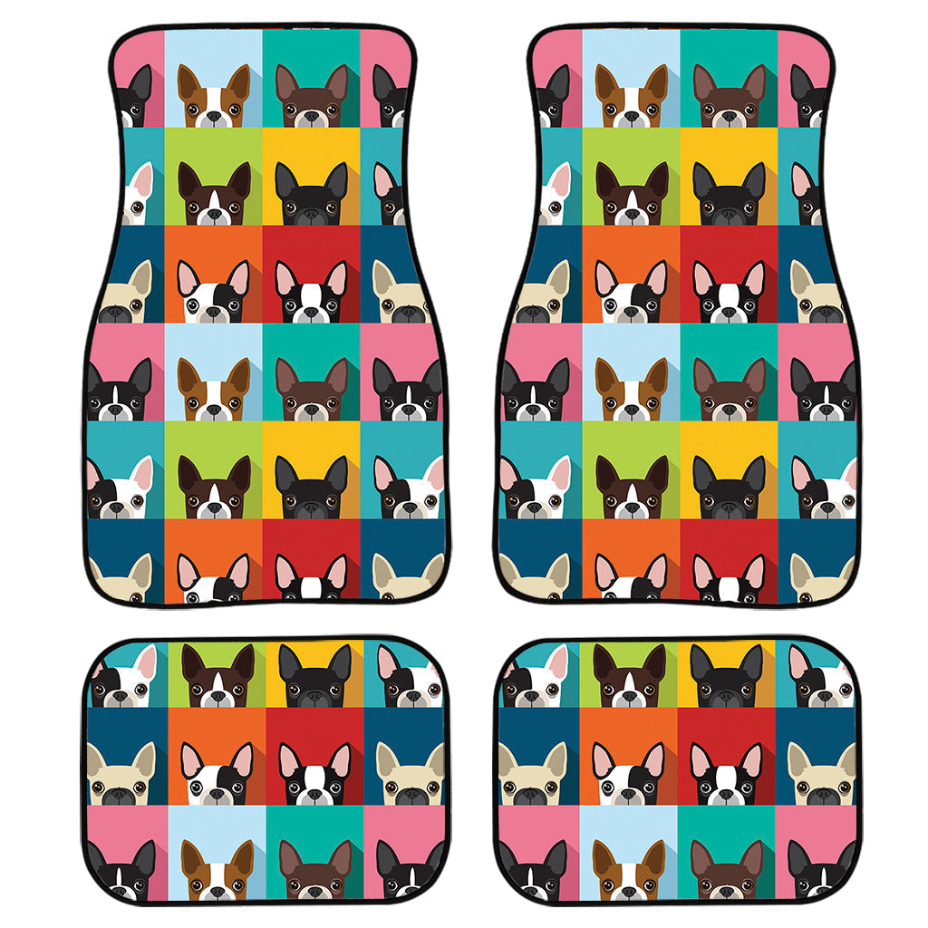 Boston Terrier Puppy Faces Print Front And Back Car Floor Mats, Front Car Mat