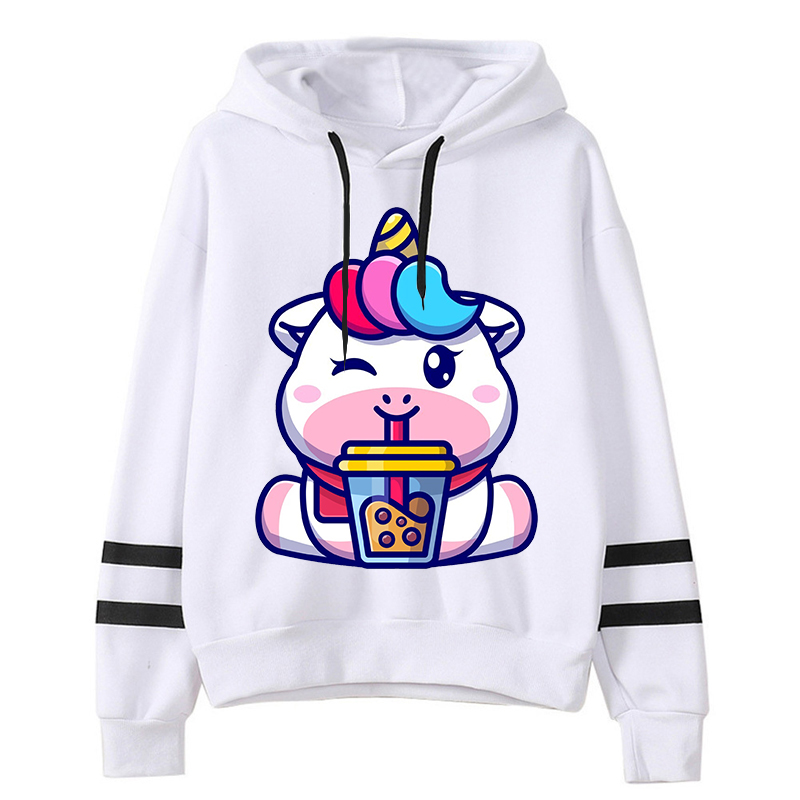 Streetwear Hoodie Fashion Cute Unicorn Drinking Boba Milk Tea Cartoon Hoodies Women Harajuku Sweatshirt Female Pullovers Anime alx