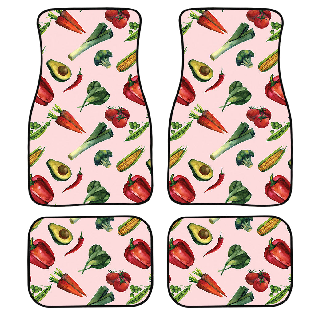 Watercolor Vegan Pattern Print Front And Back Car Floor Mats, Front Car Mat