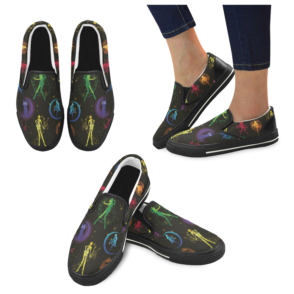 All Sailor Soldiers Black Women’s Slip-on Canvas Shoes/Large Size (Model 019)