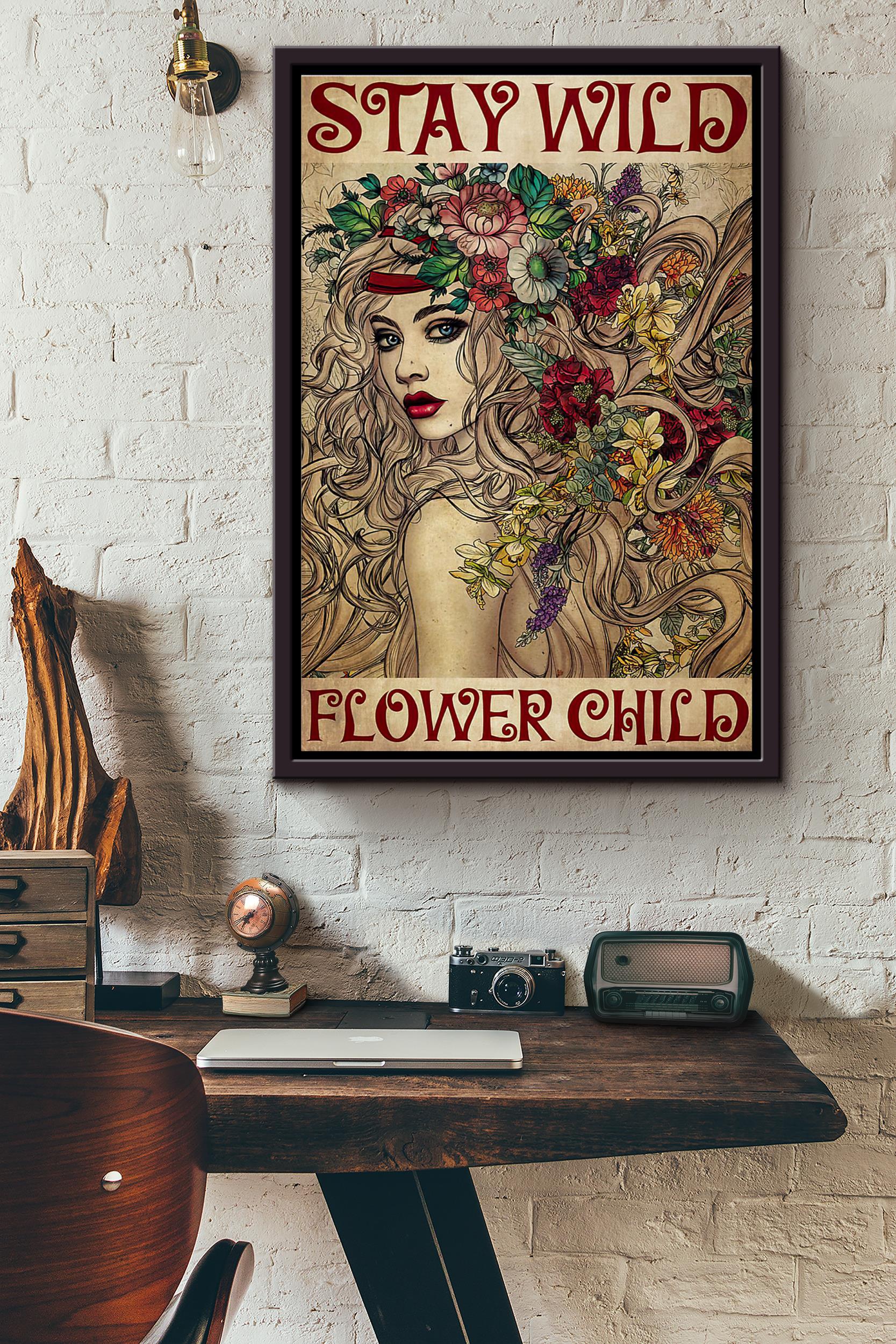 Stay Wild Flower Child Nature Girl Poster Framed Matte Canvas