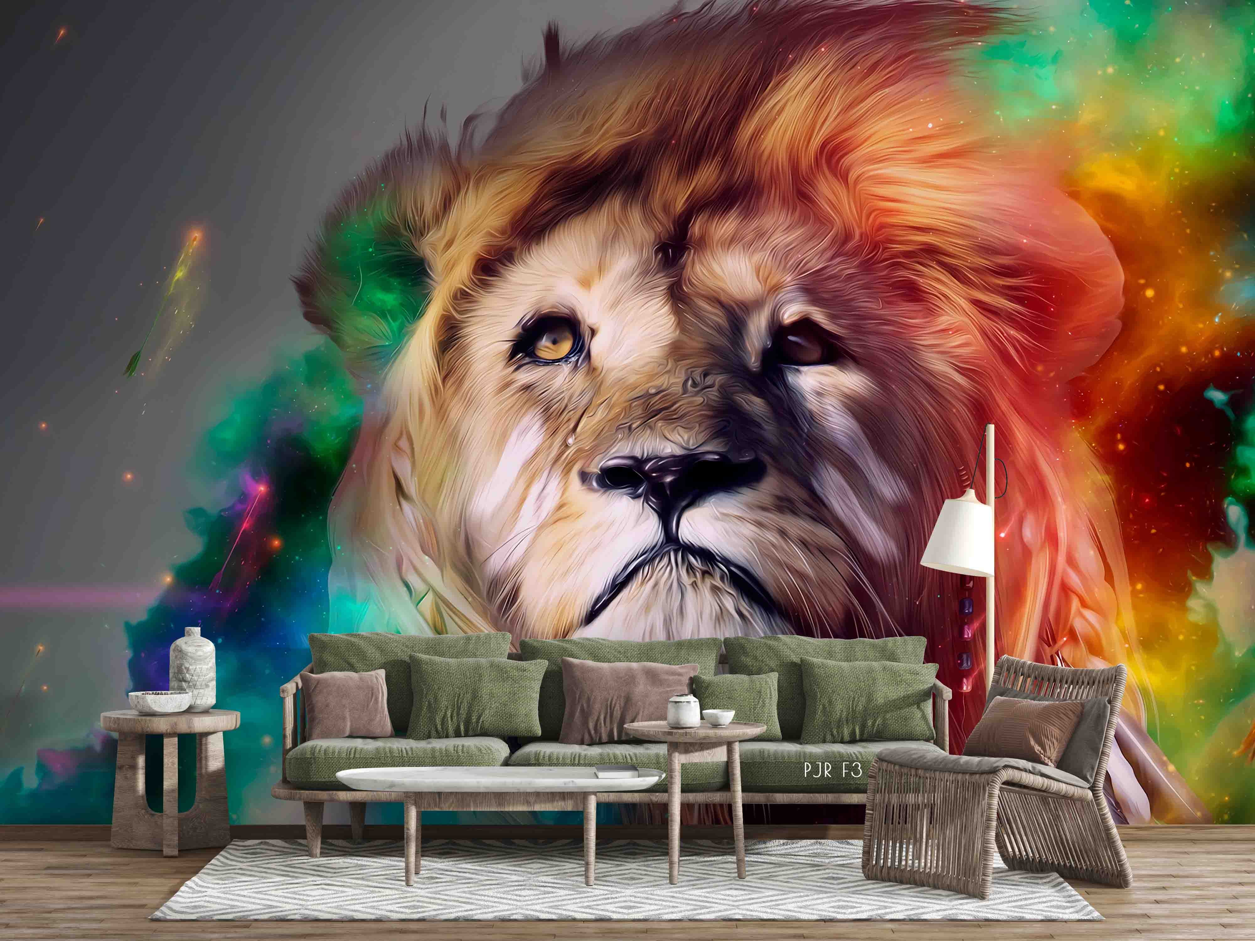 3D Colorful Effect Lion Animal Wall Mural Wallpaper Lxl 1021