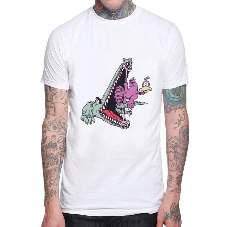 New Cotton Funny T Shirts Men Fashion O-Neck Bird Crocodile Design Print T Shirt Mens Tops Tees Casual Men’s T-shirt