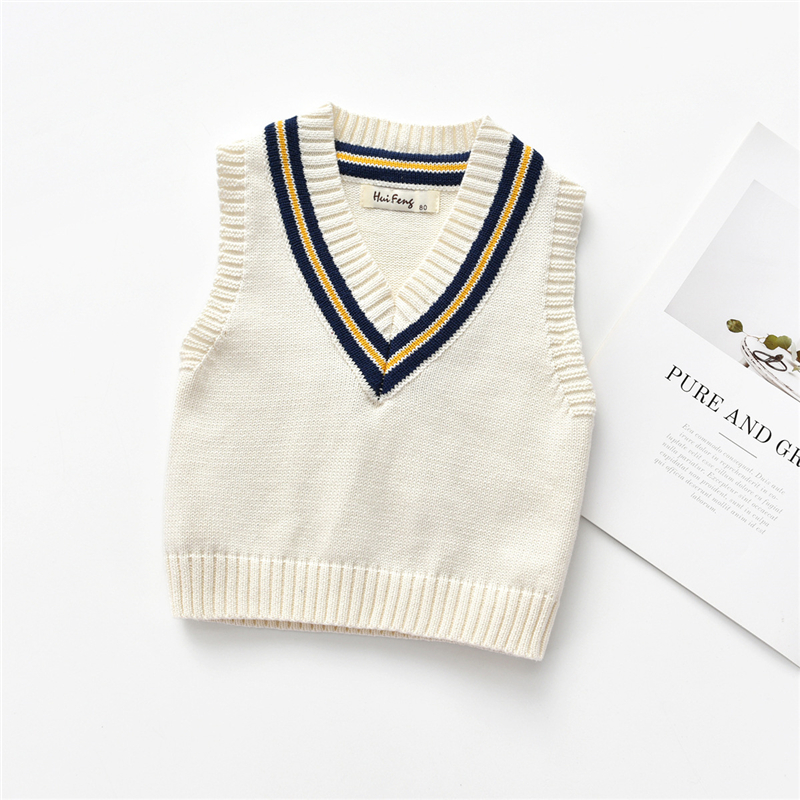 Children’s Vest Knitting Thick Needle Sleeveless Pullover V-neck Underwaist Line Thread Trimming Kid’s Sweater alx