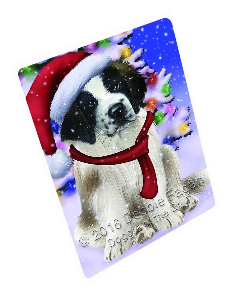 Winterland Wonderland Saint Bernard Dog In Christmas Holiday Scenic Background Art Portrait Print Woven Throw Sherpa Plush Fleece Blanket