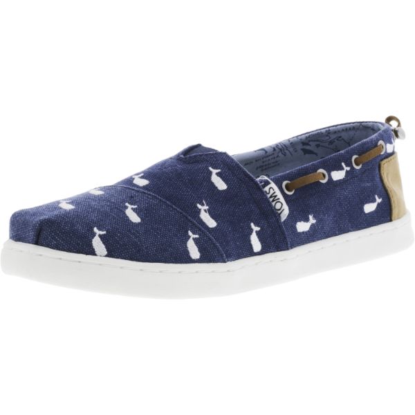 Toms Bimini Canvas Navy Whale Embroidery Ankle-High Flat Shoes for Kids