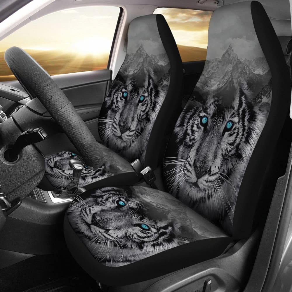 White Snow Tiger Seat Covers For Car 211303