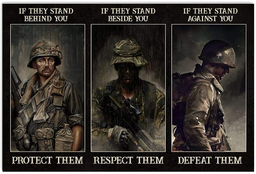 Vintage Man Veteran If They Stand Behind You Protect Them Beside You Respect Them Poster Art Print      Home Decor Gift For Men Women Family Friend On Birthday Xmas